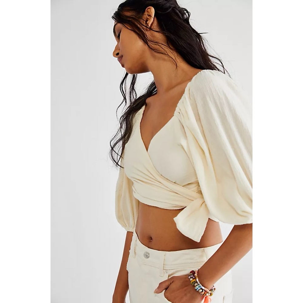 Free People x Jen's Pirate Booty Cream Paia Puff Sleeve Crop Top (L)